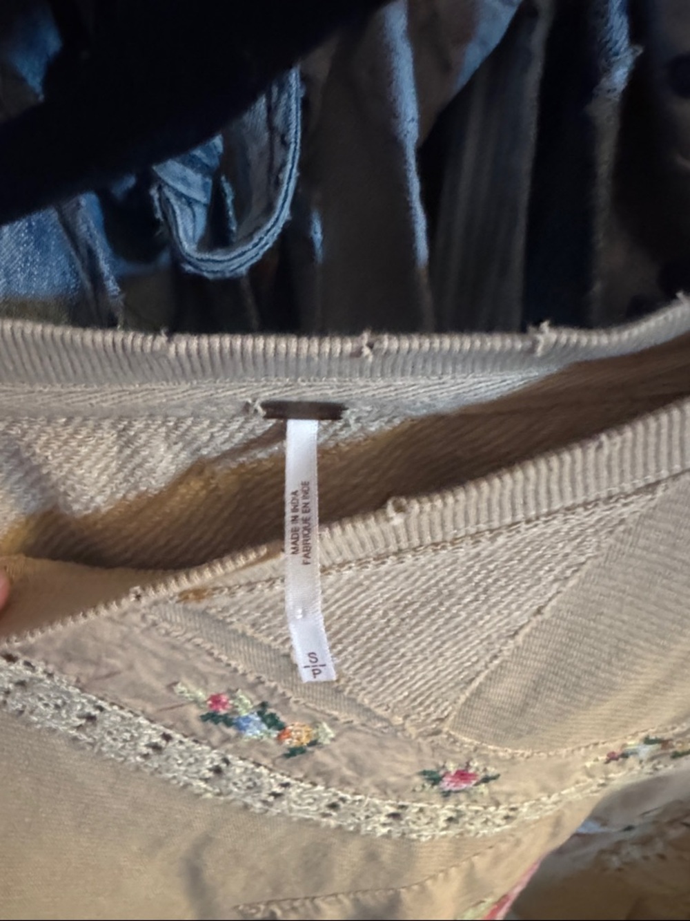 Free People Beige Crochet & Embroidered Pullover Sweatshirt - Picture 3 of 5